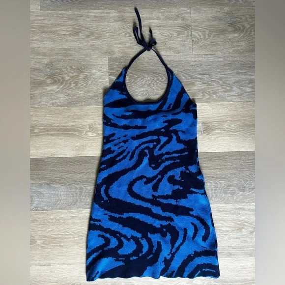 Urban Outfitters Blue Zebra Print Knit Halter Mini Dress Size S - Picture 3 of 7